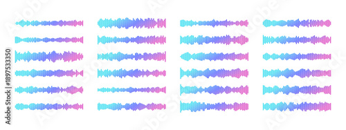 Soundwave graphic with gradient audio frequency lines and equalizer bars. Clean podcast simple icon with fluid pattern for radio broadcast, voice recording, or digital player interface design.