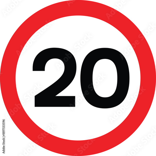 Speed Limit 20 UK Traffic Sign Editable Vector