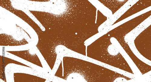 White Graffiti Spray Paint Drips and Splatters on Brown Surface.