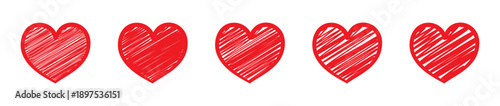 Red Hand Drawn Scribble Heart Set for Love, Romantic Notification and Valentine’s Day Design