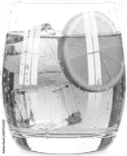 jar liquid halftone vintage retro illustration black and white dotted pattern vector graphic isolated monochrome pop art engraving container preservation glass food kitchenware