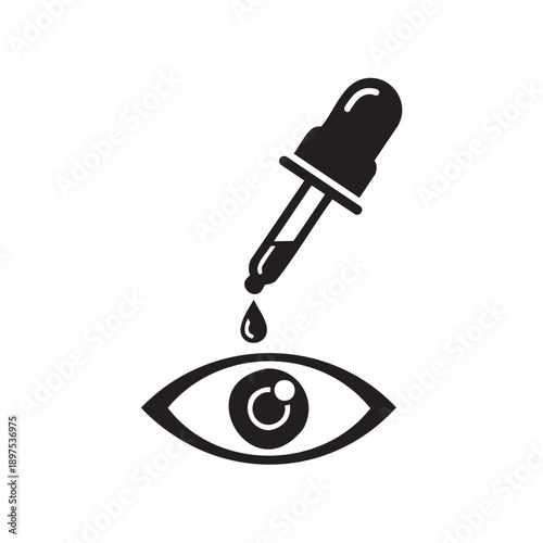 Illustration of eye dropper applying liquid to human eye outline
