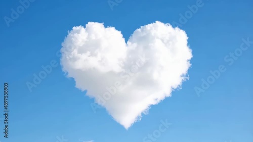 Heart shaped cloud formation in clear blue sky. Serene scene of nature, love, care, hope, and peace.