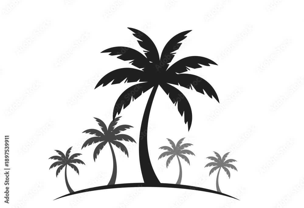 Fototapeta premium Five Black Palm Trees Silhouette Vector Icon for Summer Design