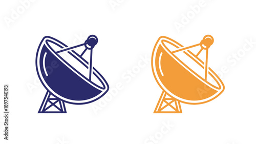 Two radar dishes in contrasting colors a modern graphic silhouette