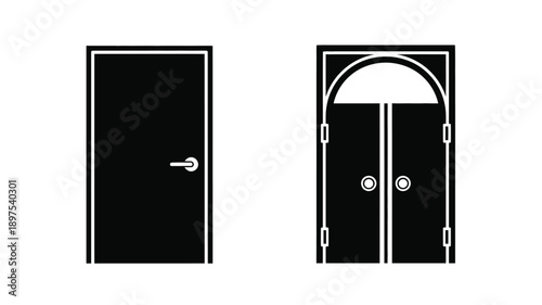 Two door designs one solid and one with glass in black silhouette