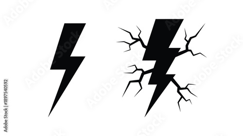 Two black lightning bolt shapes against a white background silhouette