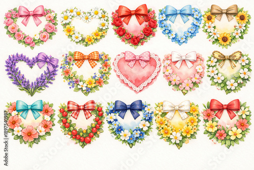 Romantic Watercolor Valentine’s Day Illustrations – Cute Love Clipart Collection Featuring Roses, Bouquets, Balloons, Chocolates, Teddy Bear, Wine Glasses, and Heart Decorations for Greeting Cards, We