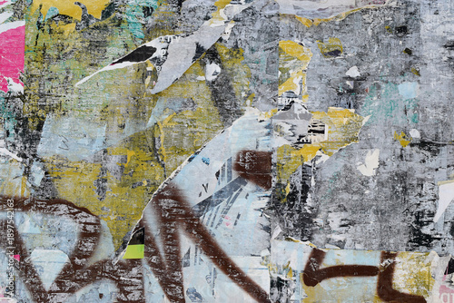 Wallpaper Mural torn spray painted posters on city wall urban collage background texture Torontodigital.ca