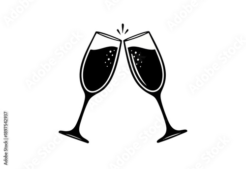 Elegant wine glass cheers silhouette