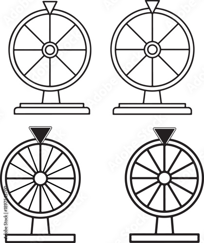 Modern outline fortune wheel icon for gaming and contest design, minimalist vector illustration on transparent background.eps