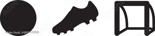 Soccer ball shoe goal net icons for football sport and championship