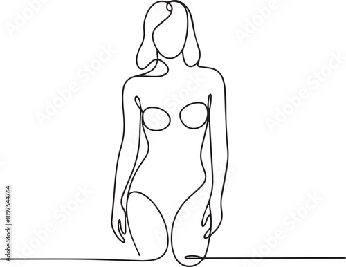 A kneeling woman depicted in a minimalist line drawing art style