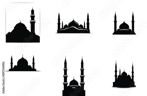 Mosque Silhouette Set Elegant Simple Vector Illustration