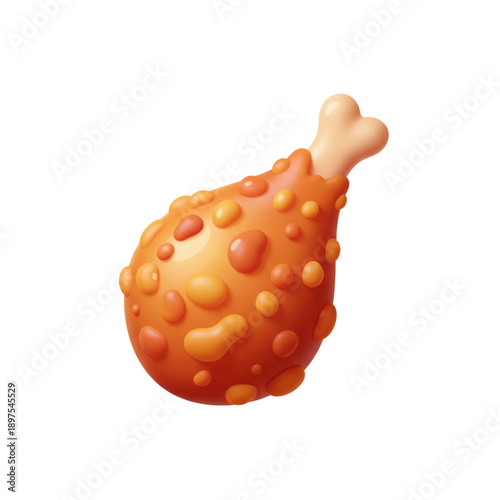 Cartoon style colorful 3D fried chicken leg illustration on white background
