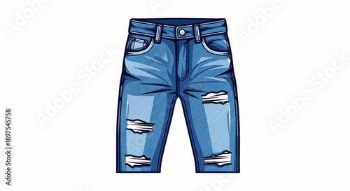 Blue denim jeans with ripped details, styled for casual wear