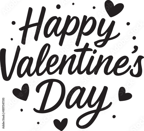 Happy valentine s day lettering with decorative hearts in black ink