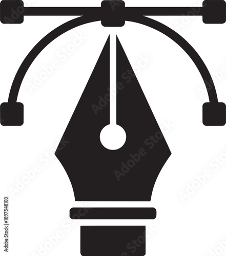 Fountain pen nib with vector path curves for digital illustration and graphic design projects