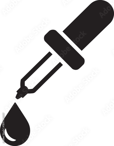 Eyedropper with drop science and medical symbol for liquid medicine or solution.