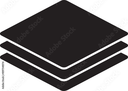 Layered sheets icon, stacked paper or textile material, flat black vector illustration