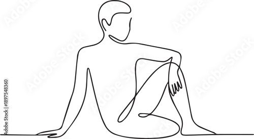 Continuous line drawing of a person sitting relaxed on the floor
