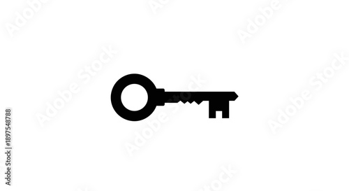 Simple Black Silhouette of a Vintage Key.