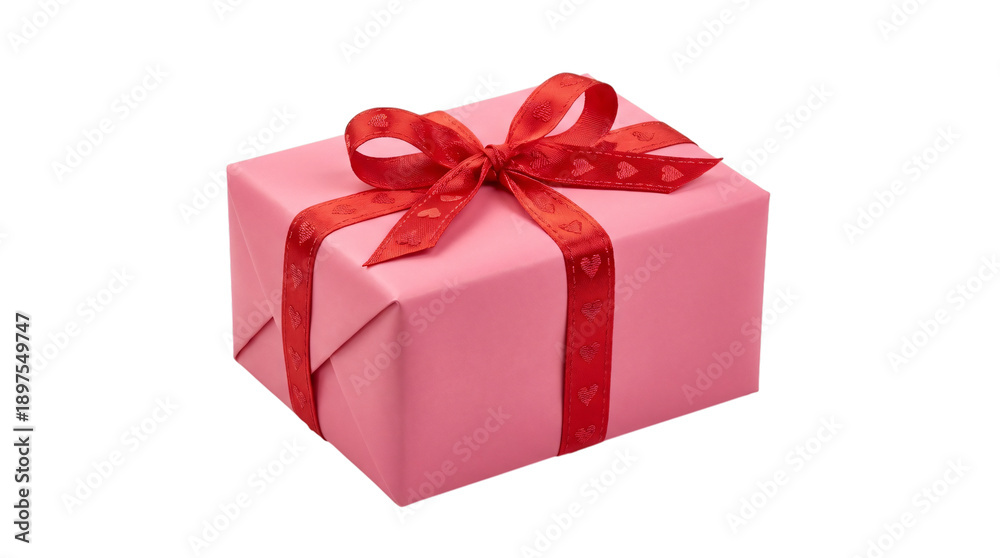 Obraz premium Pink Gift Box with Red Ribbon in Elegant Packaging with Soft Lighting for Celebration
