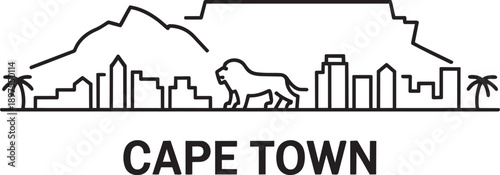 Cape town south africa city skyline vector illustration with table mountain lion and palm tree
