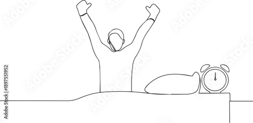 Person with arms wide open expressing joy one continuous line art, Vector illustration, One line art, Line art graphic style