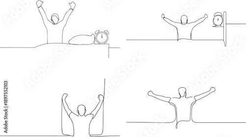 Person with arms wide open expressing joy one continuous line art, Vector illustration, One line art, Line art graphic style