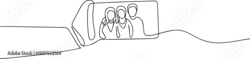 People taking selfie one continuous line art, Vector illustration, One line art, Line art graphic style