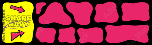 Abstract wavy shape design with organic rectangle frame, loose doodle lines and square accents, stylish organic shape border with smooth wavy flow.