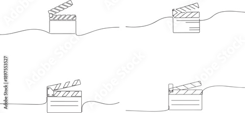 A set of A movie clapperboard one continuous line art, Vector illustration, One line art, Line art graphic style