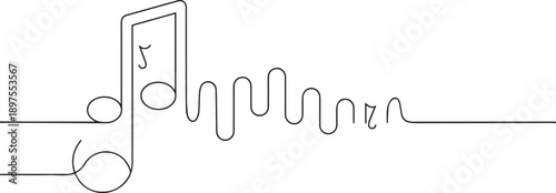Musical notes and treble clef one continuous line art, Vector illustration, One line art, Line art graphic style