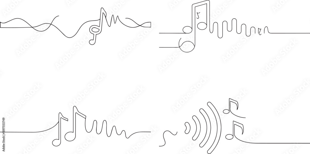 Fototapeta premium A set of Musical notes and treble clef one continuous line art, Vector illustration, One line art, Line art graphic style