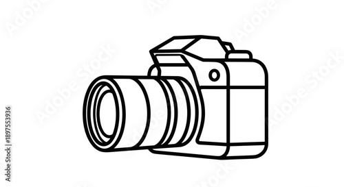Simple Line Art Illustration of a Modern Digital Camera.