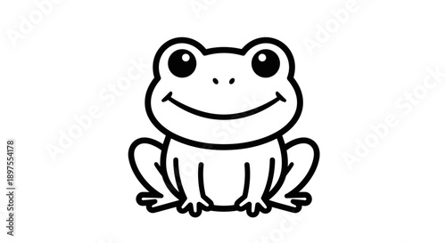 Simple Line Drawing of a Happy Frog Character.