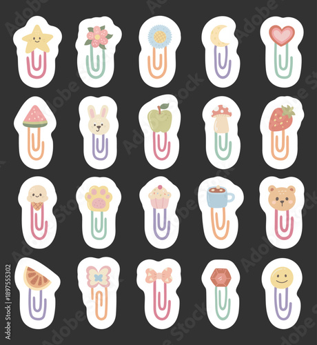 Paper clip set in scandinavian style featuring stationery decoration animal food sweet office school organizer supply for your creative design projects
