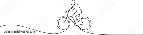 Man driving bicycle one continuous line art, Vector illustration, One line art, Line art graphic style