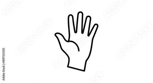 Simple Line Drawing of an Open Hand Showing Five Fingers.