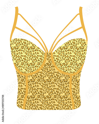 Brown woman corset with leopard print, vector