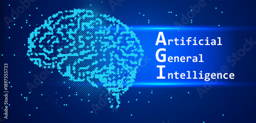 Artificial General Intelligence AGI Concept with Radiating Digital Network and Futuristic Data Visualization