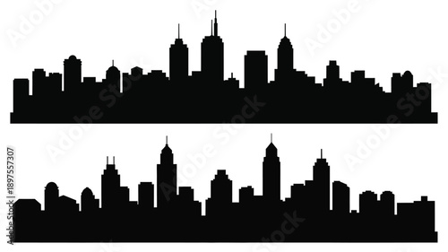 Dramatic cityscape outline with two rows a striking silhouette