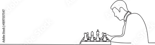 Man playing chess one continuous line art, Vector illustration, One line art, Line art graphic style