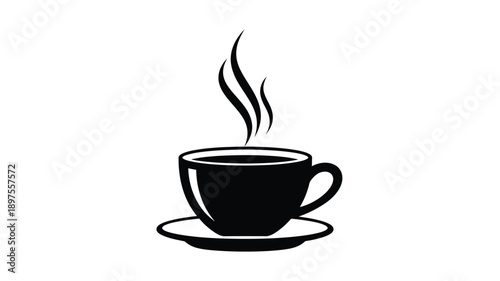 A black cup with rising steam minimalist design silhouette