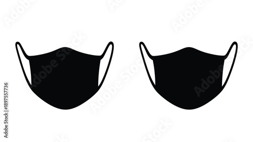 Two black face masks displayed against a white background silhouette