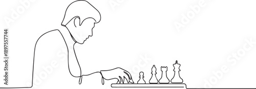 Man playing chess one continuous line art, Vector illustration, One line art, Line art graphic style