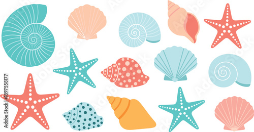 Travel and Vacation Flat Vector Illustration Set Featuring Airplane Suitcase Passport Maps Camera Globe Palm Tree and Beach Accessories Icons