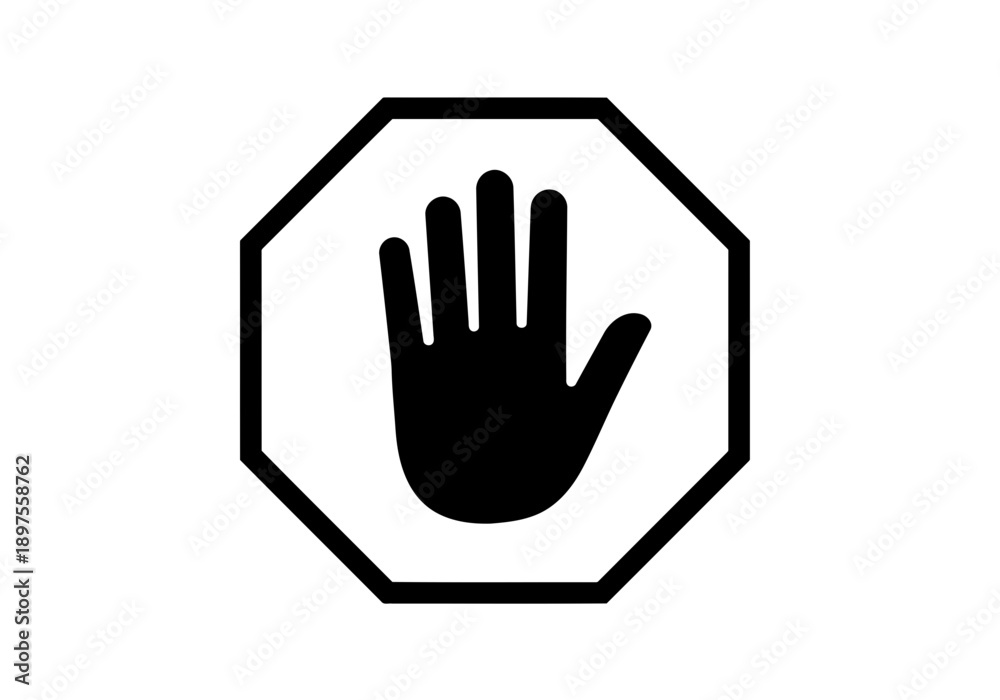 Obraz premium A perfect black silhouette of an perfect open hand inside a stop sign octagon shape