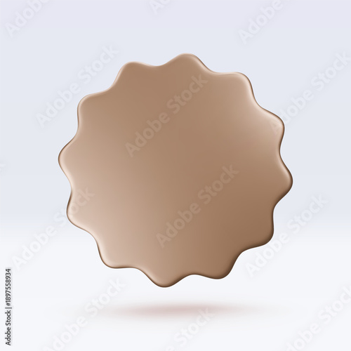Golden sticker, badge mockup. Blank labels of gold circle shapes with wavy edge. Vector isolated on white. Copy space. Stickers or patches for preview tags, labels, design, presentation, adv